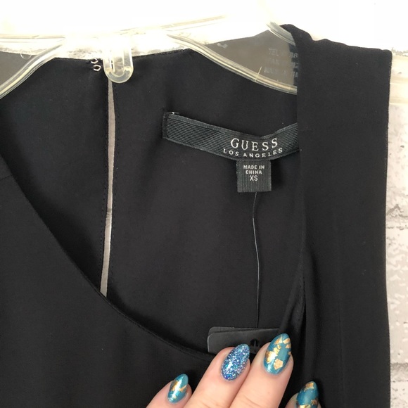 Guess Jet Black Isabelle Sheer Overlay Tank Top XS - Picture 4 of 6
